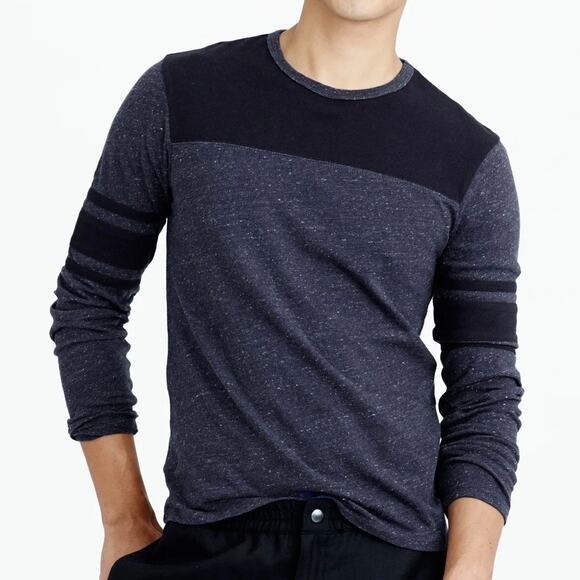J Crew Flagstone Colorblock Long Sleeve Shirt Mens XL Slim Blue Speckled NWOT - Picture 7 of 8